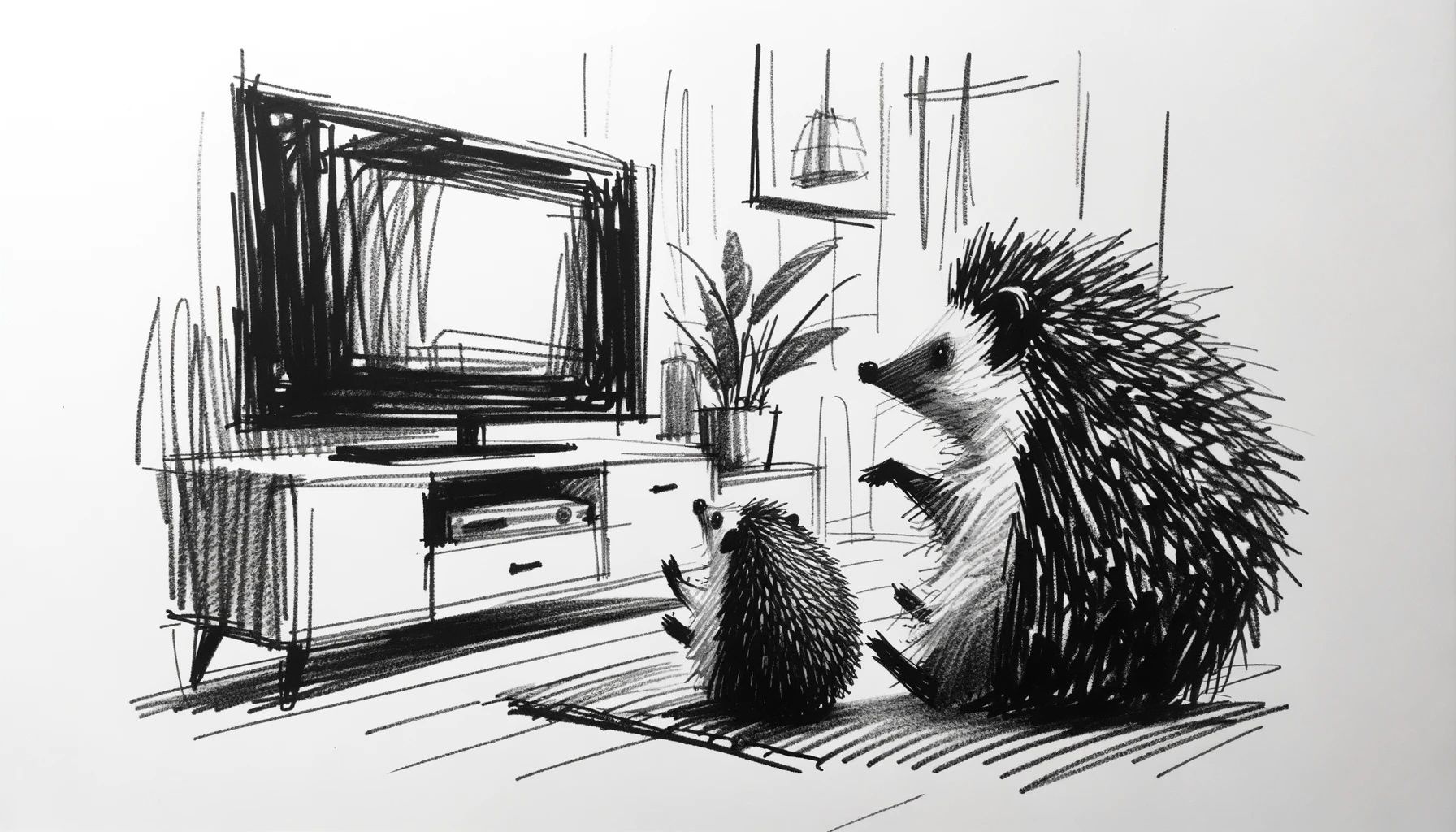 Crayonnage des hérissons qui regardent la télé