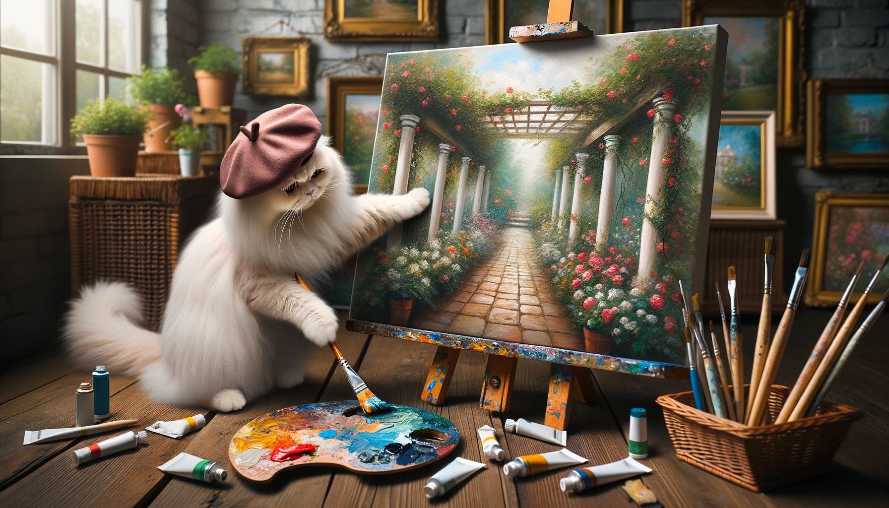 Une peinture d’un chat qui fait de la peinture